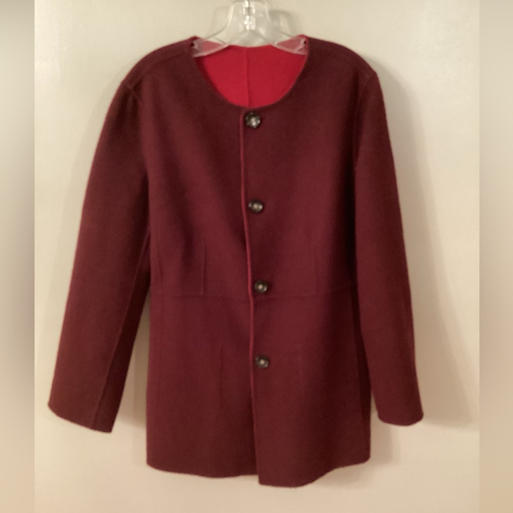 TALBOTS SIZE 12 WOOL BLEND REVERSIBLE MAROON RED COAT